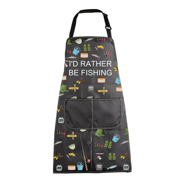 MBMSO I'd Rather Be Fishing Apron - Funny Fisherman Gift Fish Chef Kitchen Cooking BBQ Grill With Pockets