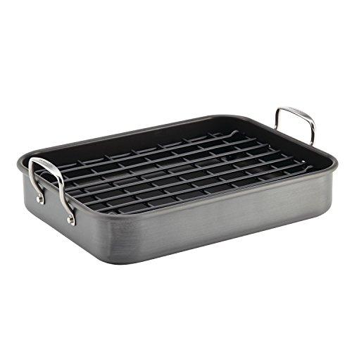 Rachael Ray 87657 Brights Hard Anodized Nonstick Roaster / Roasting Pan with Rack - 16 Inch x 12 Inch, Gray