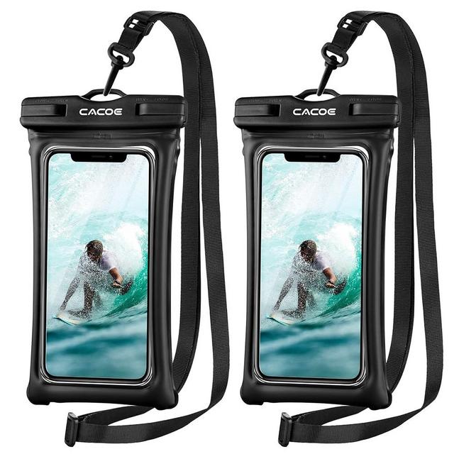 CACOE [Floatable] Floating Universal Waterproof Phone case 2 Pack-Up to 7.0",Phone Pouch with Adjustable Neck Lanyard,IPX8 Cell Phone Dry Bags for Beach Pool Swimming（Black+Black）