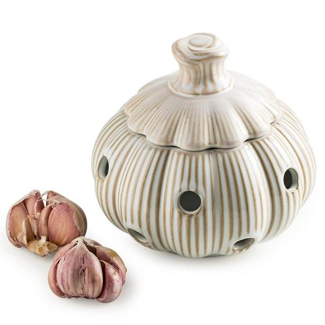 Garlic Storage Pod Ceramic Garlic Keeper with Lid Garlic Container to Keep Garlic Cloves Fresh White