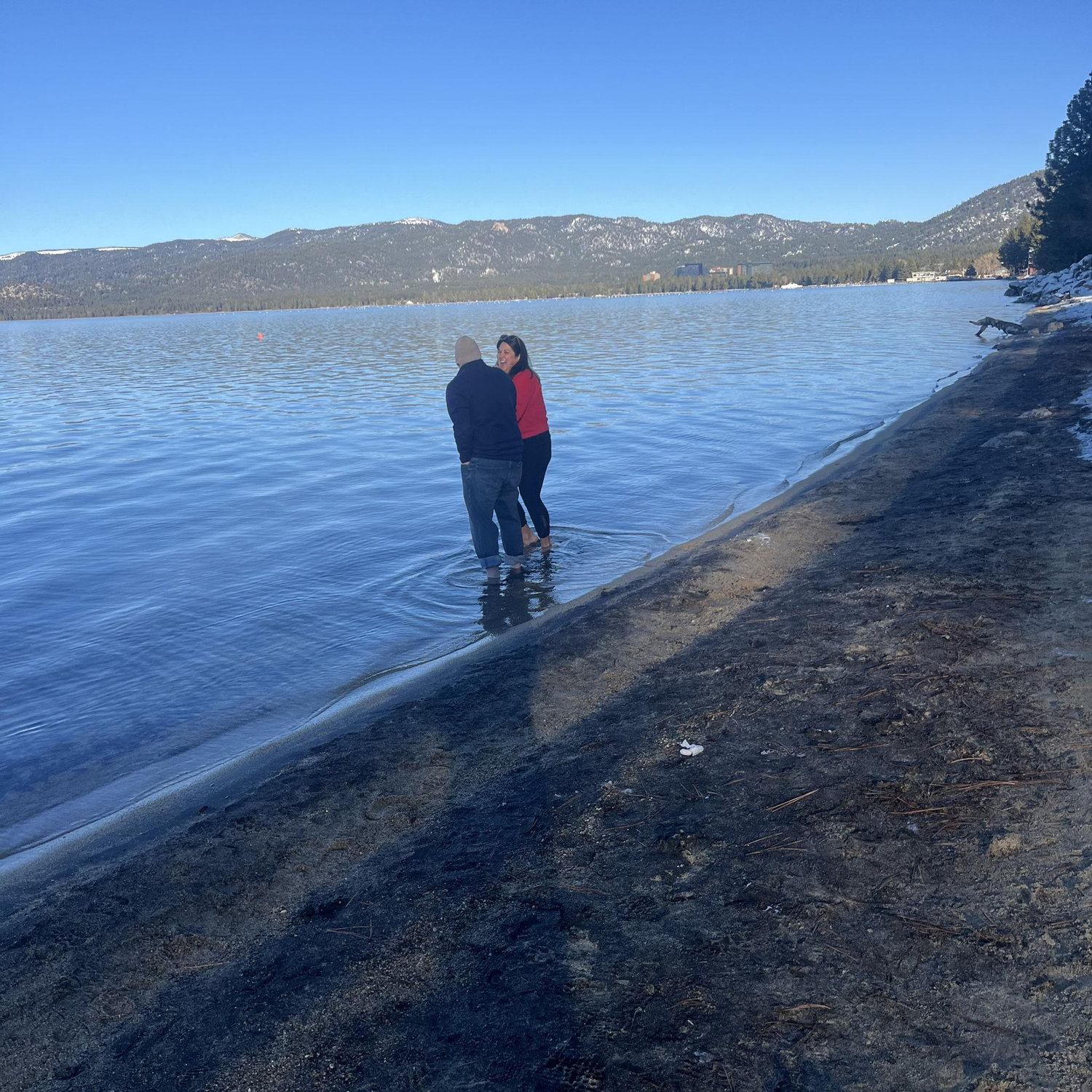 Jared went into the freezing cold water with Nova! Tahoe in January - brrrr!
