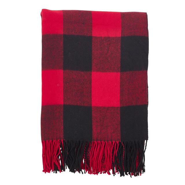 50"x60" Buffalo Plaid Check Pattern with Tassel Trim Throw Blanket Red - SARO