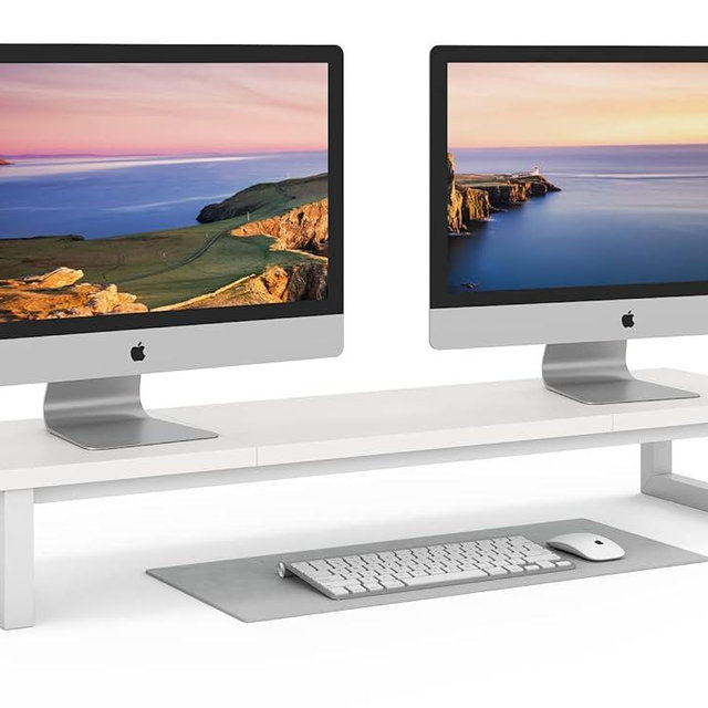 YAOHUOO Dual Monitor Stand Riser, 39Inch Large Monitor Stands for 2 Monitors, Computer Monitor Stand, Wooden Desktop Oraganizer Shelf for Office Desk Computer,Laptop,TV