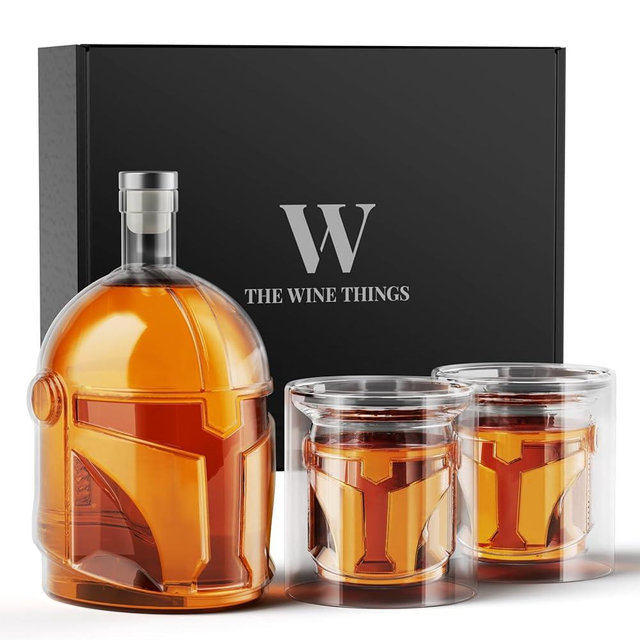 The Wine Things Gifts for Men Galaxy Whiskey Decanter Set 34oz, Two 8.45oz Helmet Shaped Glasses, Fathers Day, Birthday, Home Bar, Drinking Accessories, Lead-free for Bourbon, Gift for Dad Him Husband