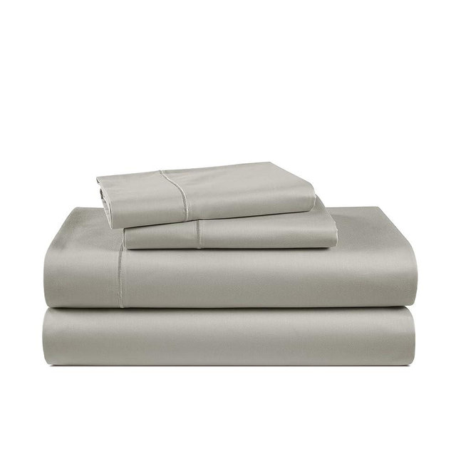 100% Egyptian Cotton Sheets Queen Size Set – Silky Sateen Weave for Winter Comfort, 15" Secure Fit Deep Pocket Queen Sheet Set, Naturally Breathable, Hotel-Quality Soft Luxury You Can Feel - Silver