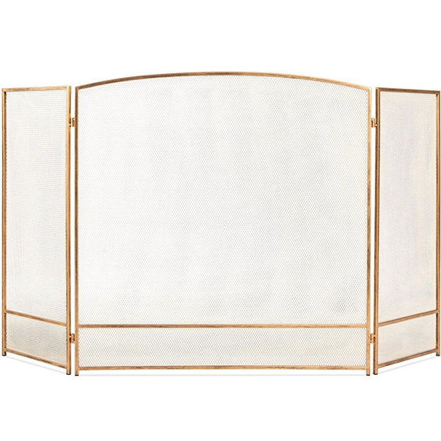 Best Choice Products 47x29in 3-Panel Simple Steel Mesh Fireplace Screen, Fire Spark Guard Grate for Living Room Home Decor w/Rustic Worn Finish - Antique Gold