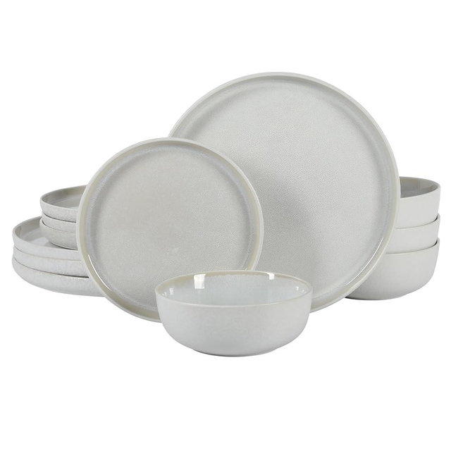 Gibson Elite Tahoe Sunset 12 Piece Stoneware Reactive Glaze (Service for 4) Ceramic Plates and Bowls Dinnerware Set - Cream White