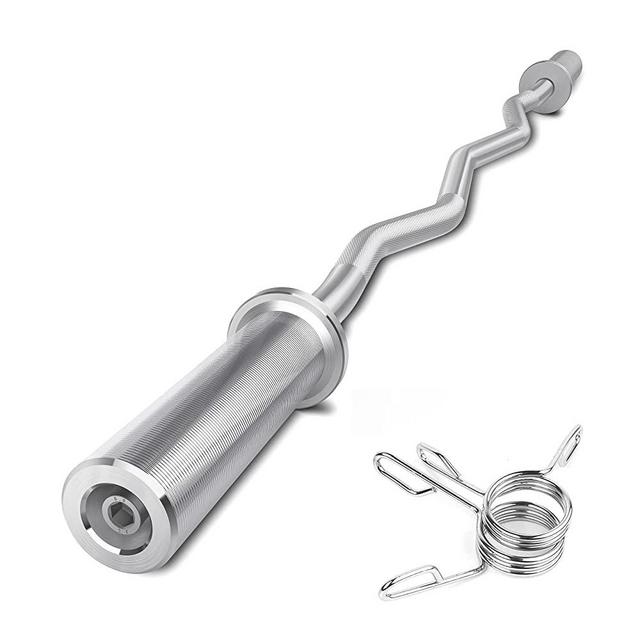 HIRALIY 47" Olympic EZ Curl Barbell Bar for 2-inch Weight Plates Curling Bar for Weight Lifting Bicep Curl, 2 Spring Collars Included