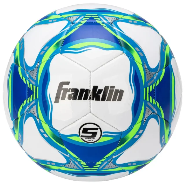 Franklin Sports 2025 Boys' Size 5 Competition Soccerball - White/Blue/Green: Butyl Bladder