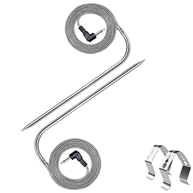 Replacement Meat Probe for Pit Boss Pellet Grills and Pellet Smokers. 3.5mm Plug Compatible with Pit Boss Accessories Meat Probe. 2 Packs Meat Probes and 2 Packs Grill Clips.…