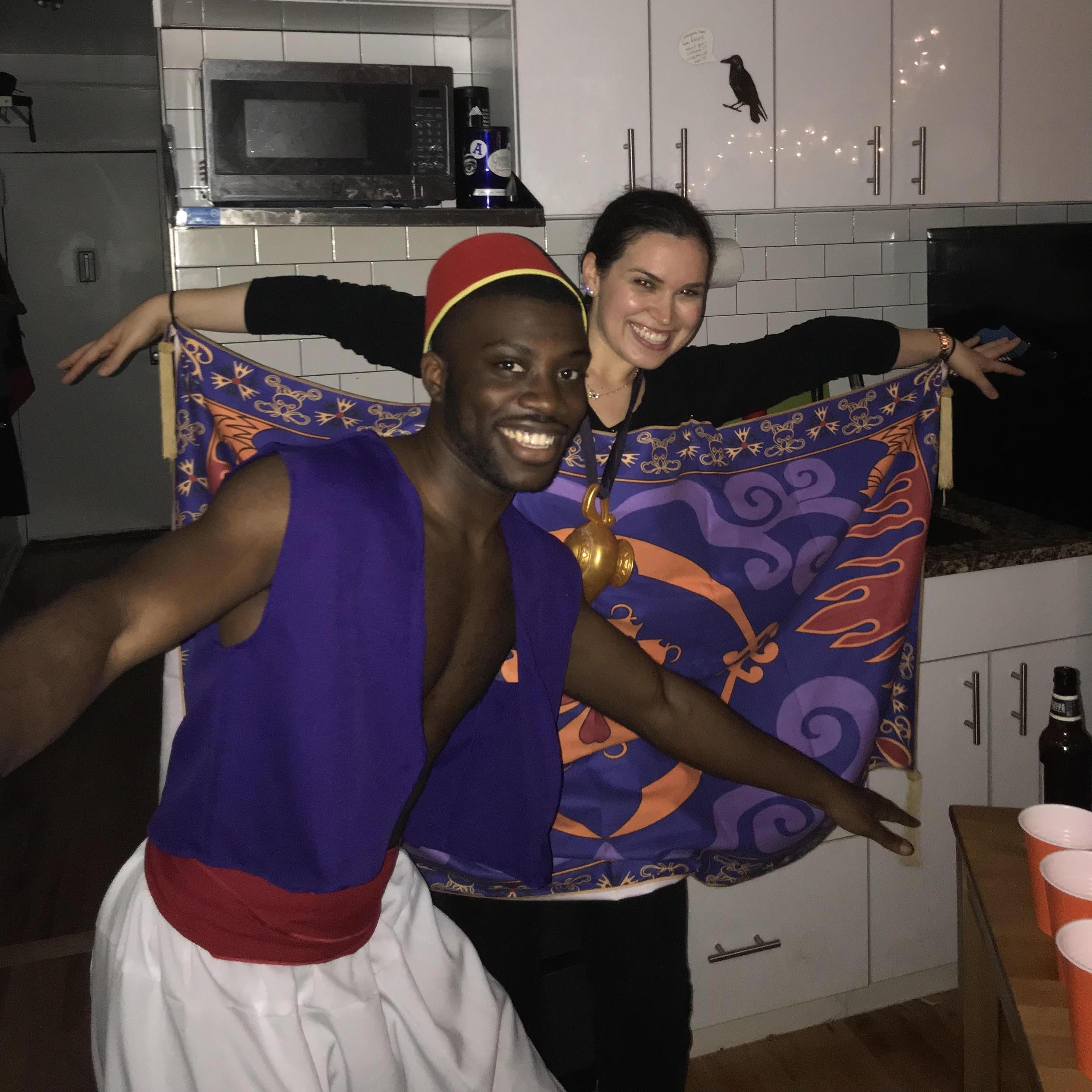 Halloween 2019. He wanted to be Aladdin and I did not want to be Jasmine because I didn't think I could pull it off. But I definitely worked it as the carpet.