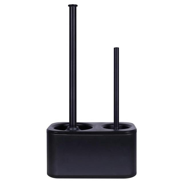 Blue Donuts Toilet Brush and Plunger Set with Holder, Sleek Minimalist Modern Black Bathroom Accessories Toilet Plunger and Toilet Bowl Brush Combo