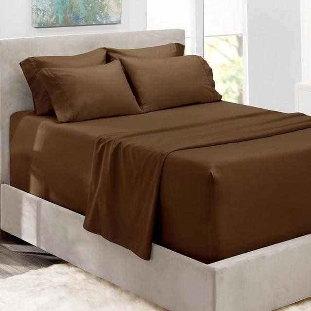 Hearth & Harbor Extra Deep Pocket King Size Sheets Sets - Fits Mattress 18-24 Inches Deep - Extra Deep Pocket Sheets - 6 Piece King Size Sheets - King Sheets Deep Pocket - Brown Sheets