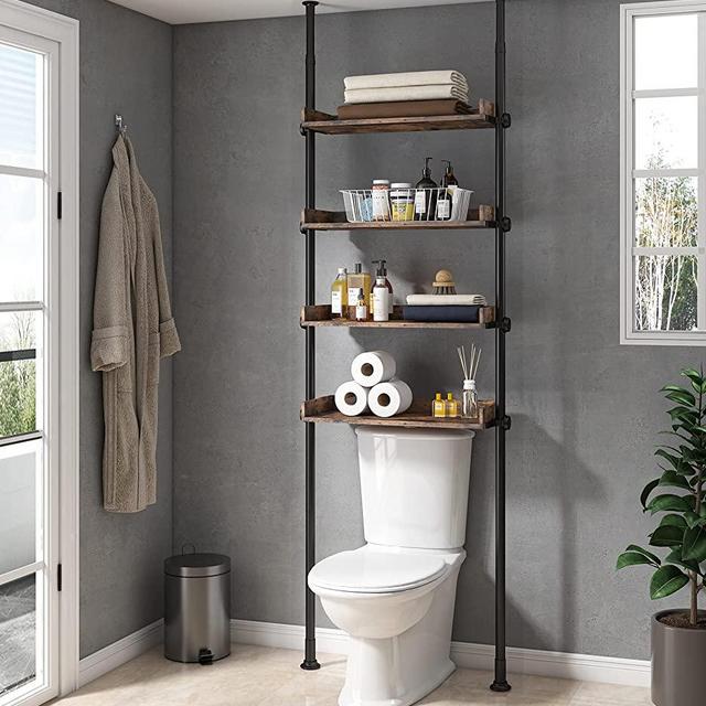 ALLZONE Bathroom Organizer, Over The Toilet Storage, 4-Tier Adjustable Shelves for Small Rooms, Saver Space Rack, 92 to 116 Inch Tall, Narrow Cabinet,Black