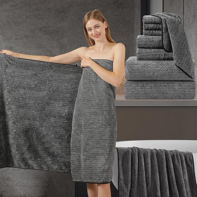 Bath Towel Set Extra Large,2 Oversized Bath Towel,2 Hand Towel,4 Washcloths,Family Black Bath Sheet Towel for Bathroom Hotel Soft Fluffy Microfiber Towel Set for Adult,Quick Dry Highly Absorbent Towel