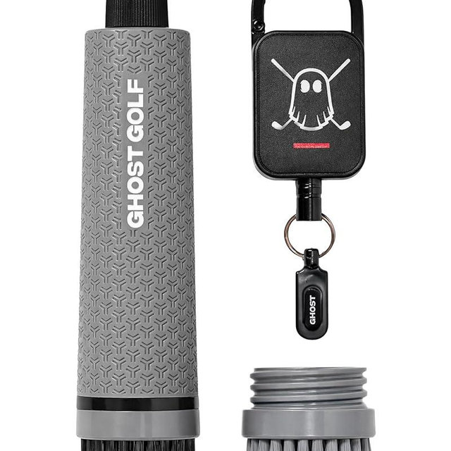 Ghost Golf Magnetic Golf Club Brush with Water Reservoir & Shoe Brush - Dual Head Groove Cleaner, Nylon Bristle, Retractable Carabiner Clip - Golf Cleaning Tool for Irons, Wedges & Golf Shoe Cleats