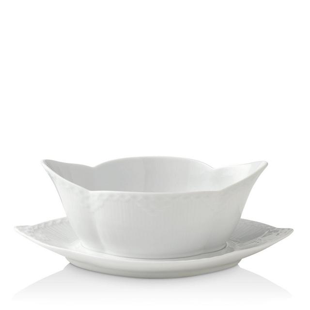 Royal Copenhagen White Fluted Half Lace Gravy Boat with Stand