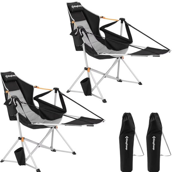 2pk Hammock Chair with Footrest Black/Grey