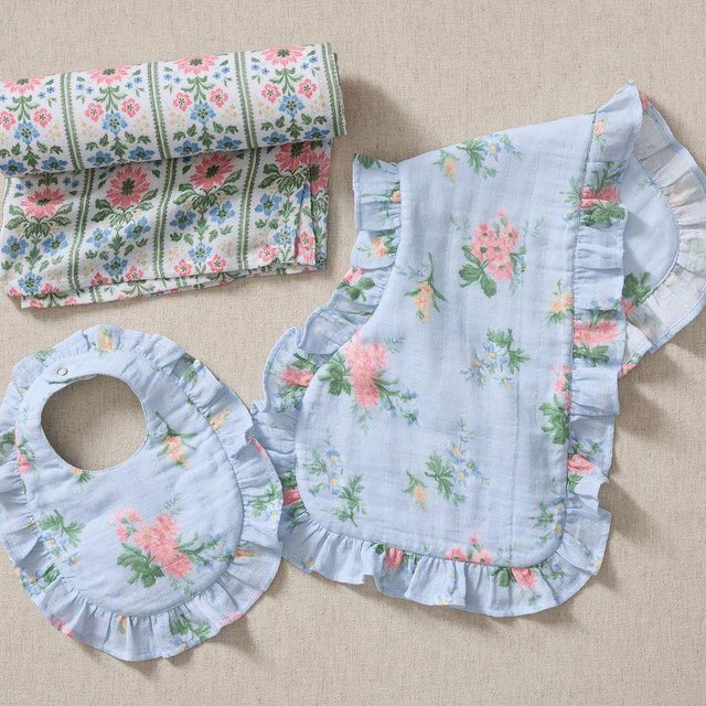 Hill House Floral Organic Muslin Gift Set, Blue