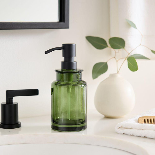 Apothecary Glass Bath Accessories, Soap Pump, Green