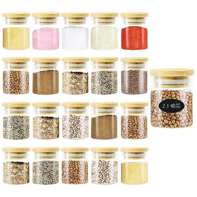 Glass Jars with Bamboo Lids, 20 Pack of 2.5oz Mini Spices Glass Jars Set, Clear Food Storage Containers for Kitchen, Spices, Sugar, Salt, Coffee, Tea, Herbs, Beans