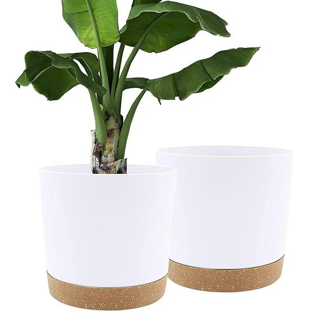 QCQHDU Plant Pots Set of 2 Pack 12 inch,Planters for Indoor Plants with Drainage Holes and Removable Base,Saucer Modern Decorative for Outdoor Garden Planters(White 12in)