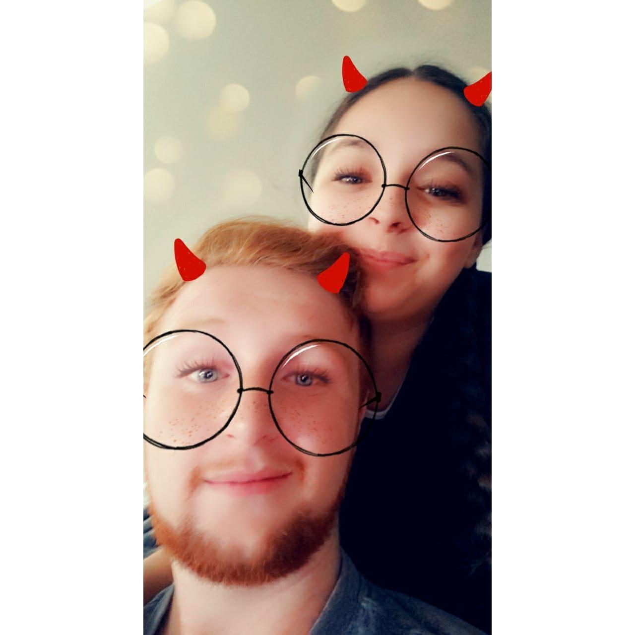 From the first time the couple played with Snapchat filters. The groom is always a very good sport about this!