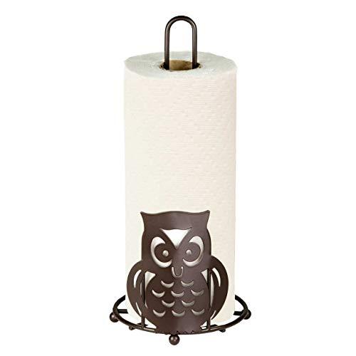 Home Basics Stylish Steel Owl Paper Towel Holder Organizer Dispenser Stand, Circular Base, Bronze (1)