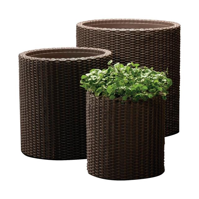 Cylinder Rattan Planter Set Of 3 - Brown - Keter