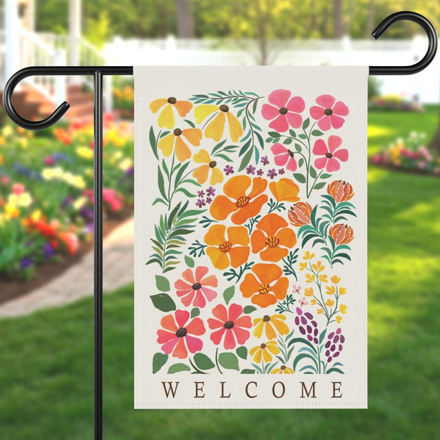 California Poppy and Wild Flowers Welcome Garden Flag and House Flag | Outdoor Yard Art | Spring Summer Botanical Garden Decor | Custom Flag