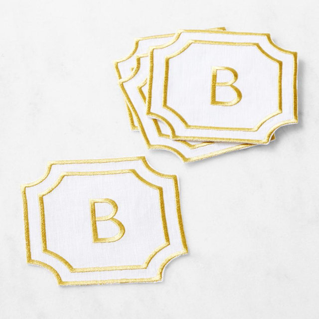 Cartouche Monogram Coasters, Set of 4, B