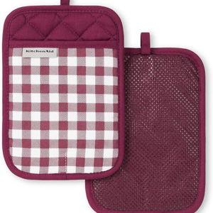 KitchenAid Gingham Pot Holder 2-Pack Set, Beet