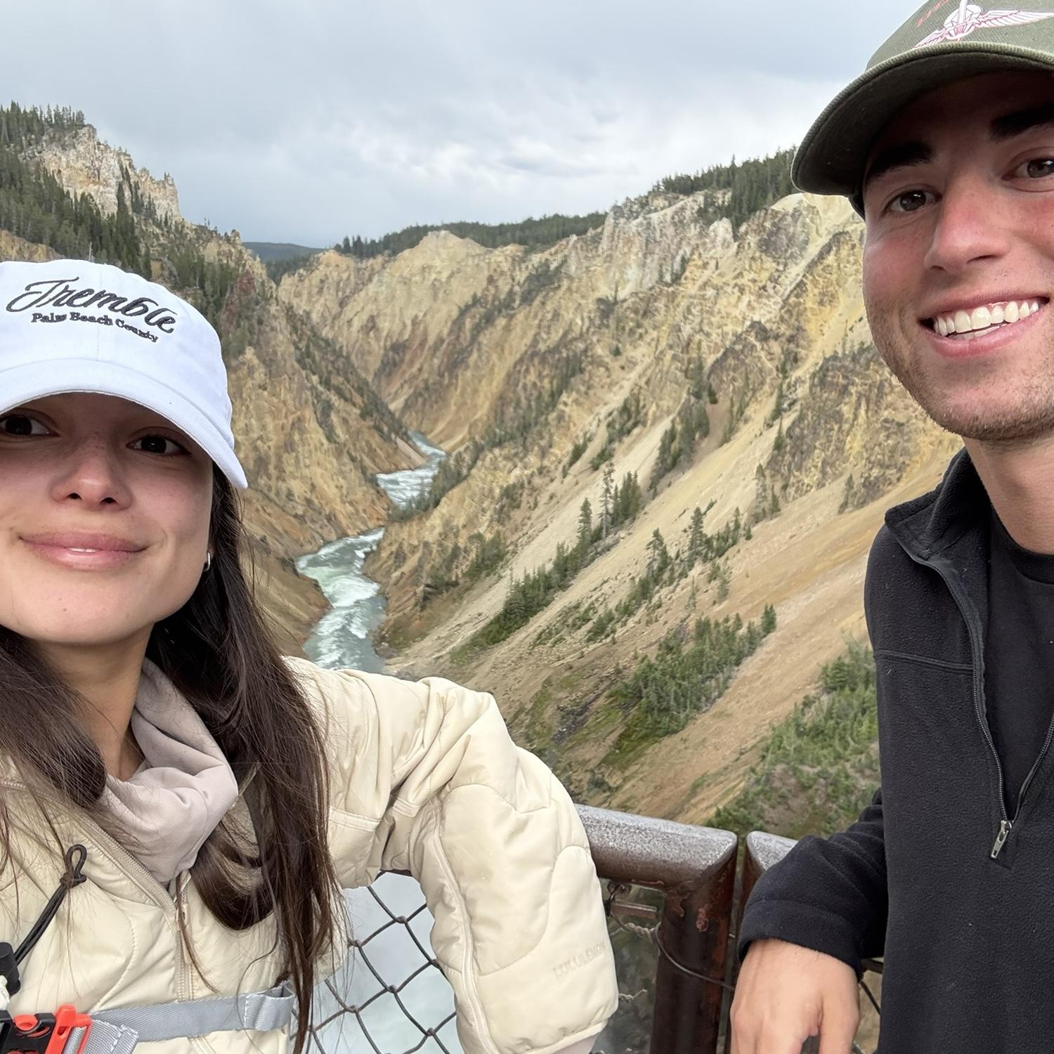 Ali isn’t very outdoorsy but went hiking through Yellowstone with Eric. Don’t worry, she was strapped with bear spray.