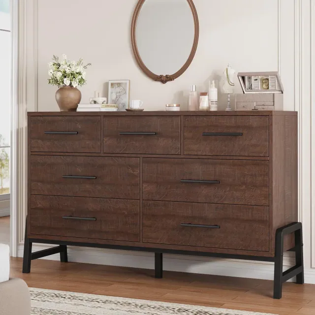 Garvee 7 Dresser for Bedroom, 52" Wide Dresser, Drawer Dresser with Storage Freestanding, Wooden Dresser Storage Chest for Living Room