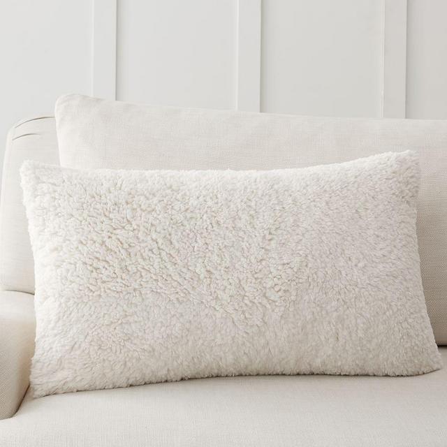 Faux Sheepskin Pillow Cover, 16x26", Ivory