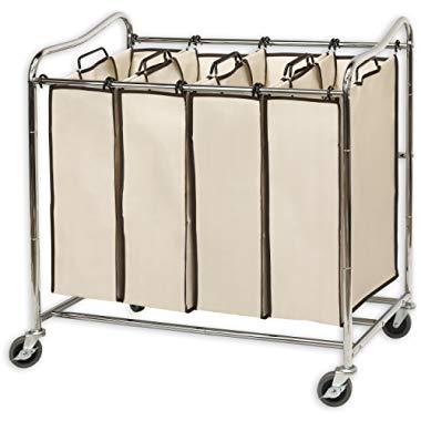 Simplehouseware 4-Bag Heavy Duty Rolling Laundry Sorter Cart, Chrome