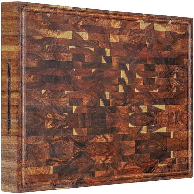 AZRHOM Extra Large Thick Acacia Wood End Grain Cutting Board 24x18x2 In, Wooden Butcher Block, Chopping Board For Kitchen with Juice Groove Handles Non-Slip Pats (Gift Box)