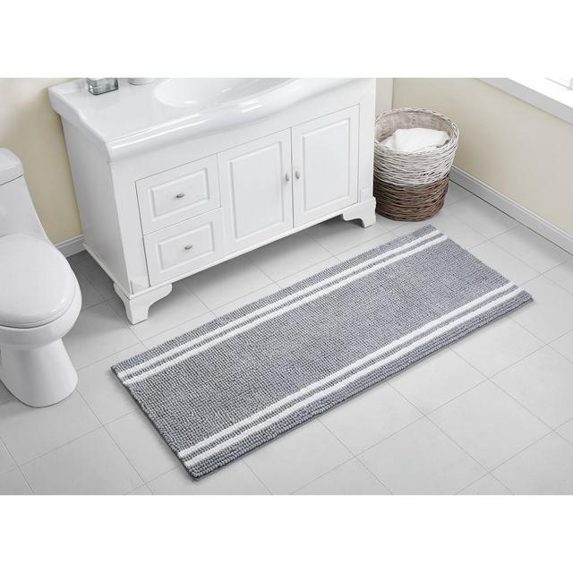 Hotel Border Memory Foam Bath Runner Gray/White - VCNY