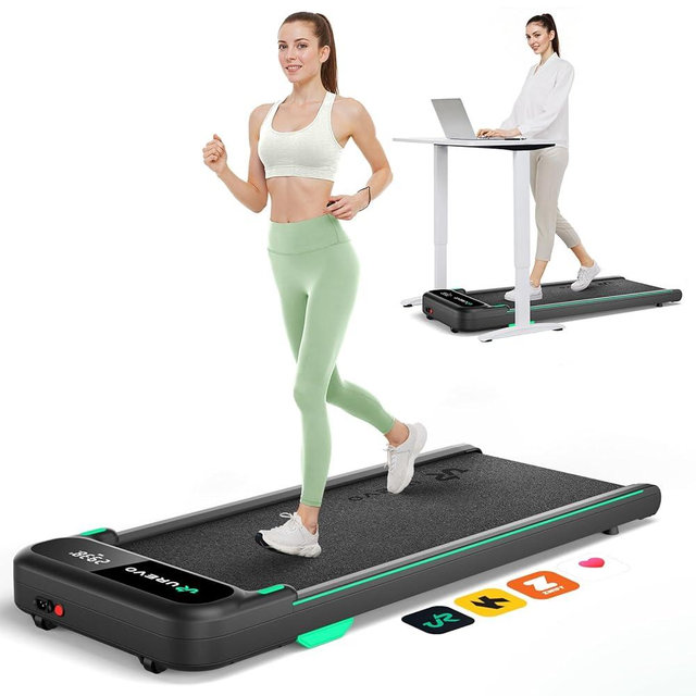 UREVO Smart Walking Pad, Quiet Under Desk Treadmill with APP & Remote, Portable Shock-Absorbing Walking Jogging Machine, Sleek Compact Design for Home Office Fitness