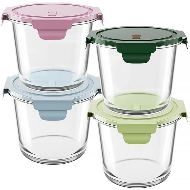 8 PCS Overnight Oats Containers with Lids, 3 Cups Glass Food Storage Containers Set, Heat-Resistant BPA-Free Glass Soup Containers with Airtight Locking Tabs, Microwave, Dishwasher, and Freezer Safe