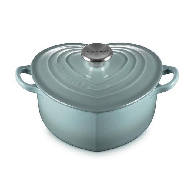 Le Creuset Signature Enameled Cast Iron Figural Heart Cocotte, 2 Quart, Sea Salt with Stainless Steel Knob