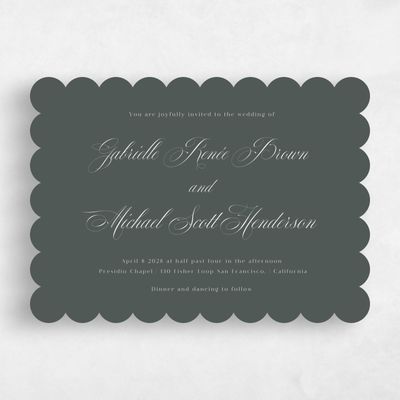 Green Scalloped Wedding Invitation - Conques Landscape