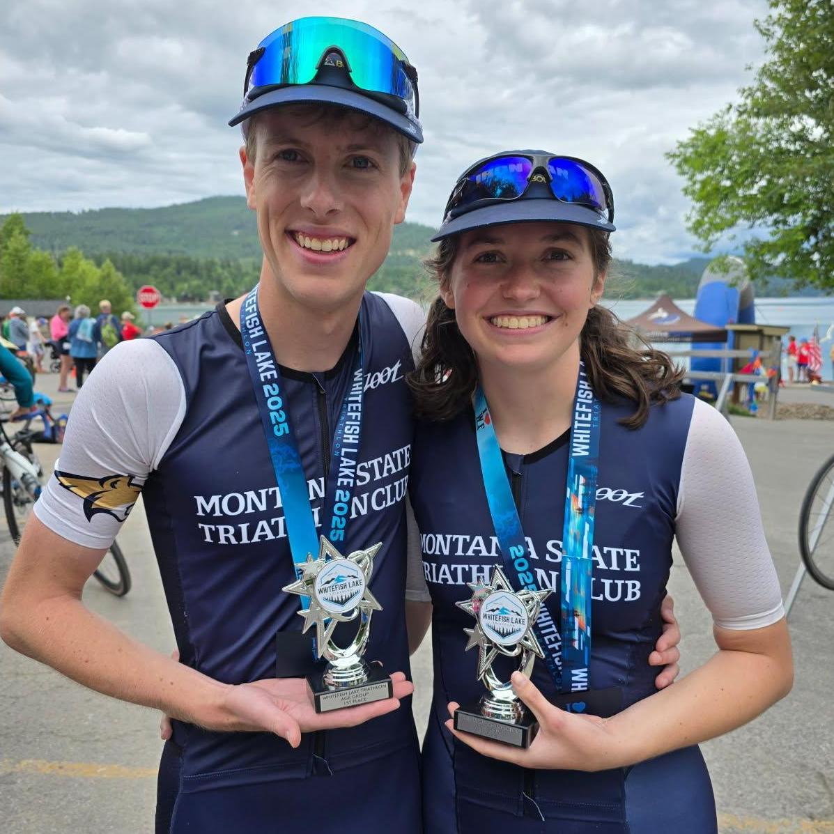 Whitefish Triathlon 2025. We both took first place in our age group!