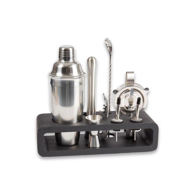 Bey-Berk Bar Set with Cocktail Shaker Set and Wood Base