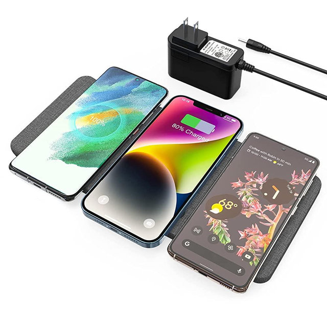 ZealSound Triple Wireless Charger,Qi-Certified Wireless Charging Pad,Ultra Slim Fast 3x10W Charger Station for Multiple 3 Devices & New Airpods Mat Dock W/AC Adapter for All Qi Enabled Phones