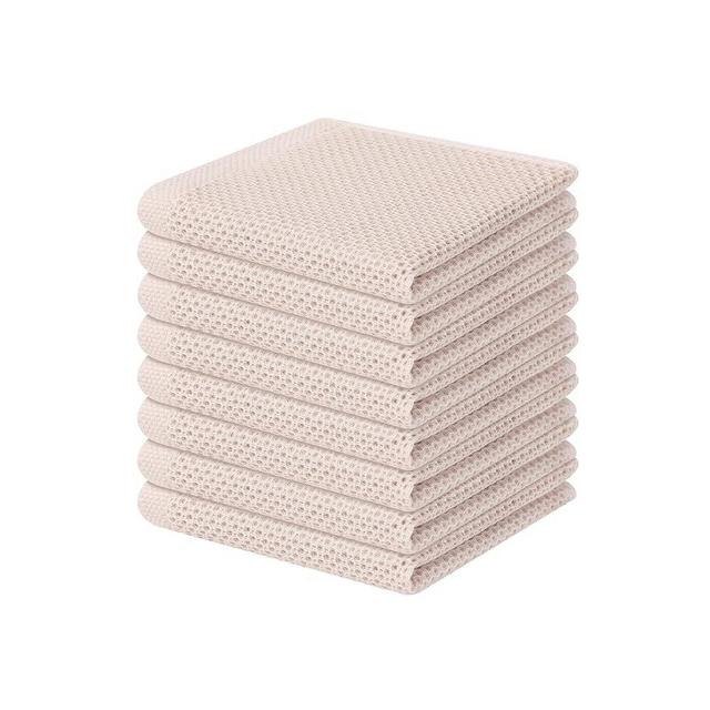 Homaxy 100% Cotton Waffle Weave Kitchen Dish Cloths, Ultra Soft Absorbent Quick Drying Dish Towels, 12 x 12 Inches, 8-Pack, Beige