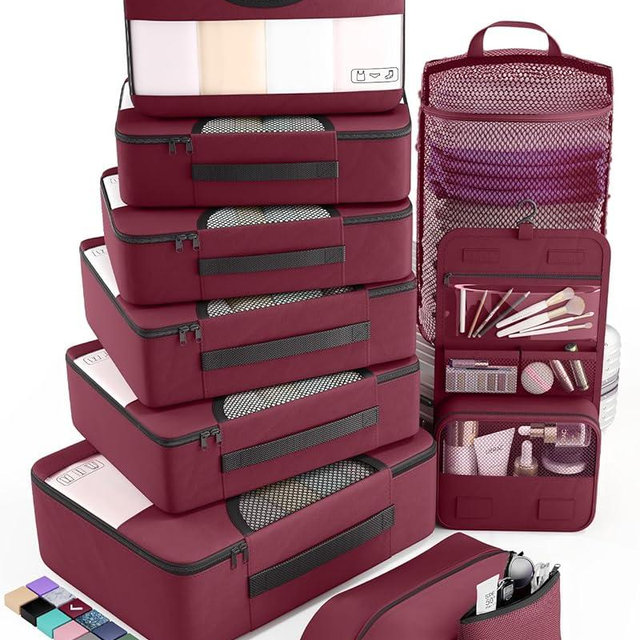 Veken 10 Set Packing Cubes for Travel Essential, Suitcase Organizer Bags in 4 Sizes, Carry-On Luggage Accessories with Large Laundry & Hanging Toiletry Bag, Must-Have for Airplane, Road Trip & Camping