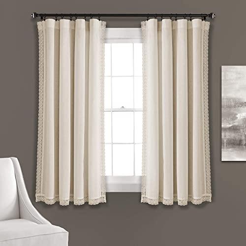 Lush Decor Ivory Rosalie Window Curtains Farmhouse, Rustic Style Panel Set for Living, Dining Room, Bedroom (Pair), 63” x 54, 63" x 54"