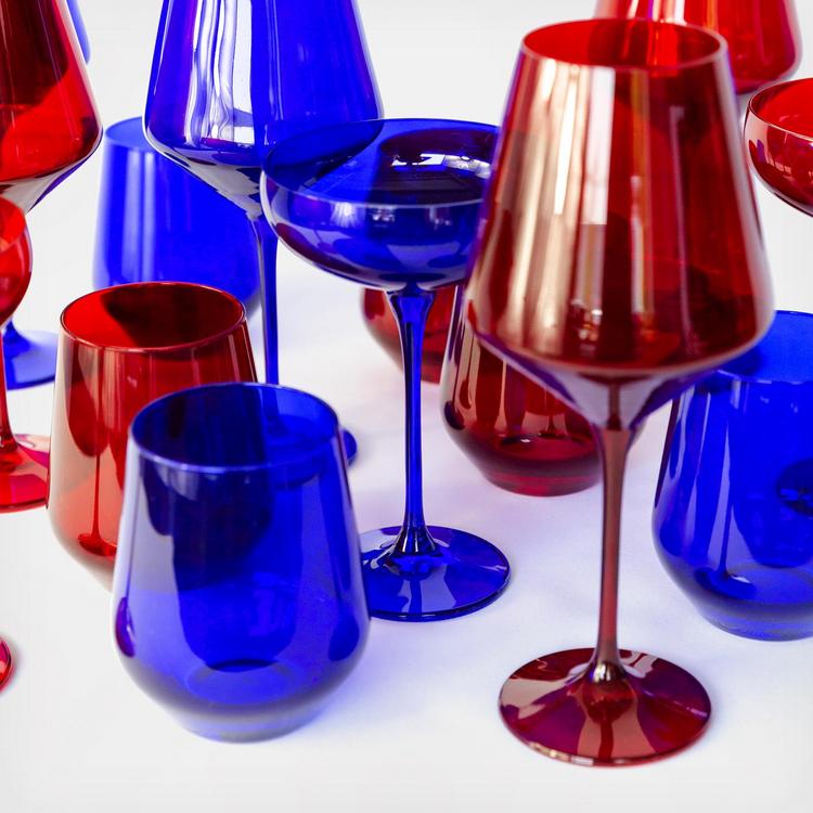 Estelle Colored Glass Estelle Stemless Wine Glass, Set of 2 - Cobalt Blue