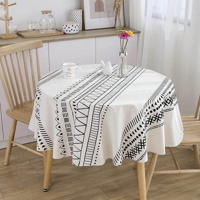 White Round Tablecloth Heavy Fabric Waterproof Cotton Linen Table Cloth Kitchen Dining Coffee Farm Table Decorations for Parties 60 inch(4-6 Seats)